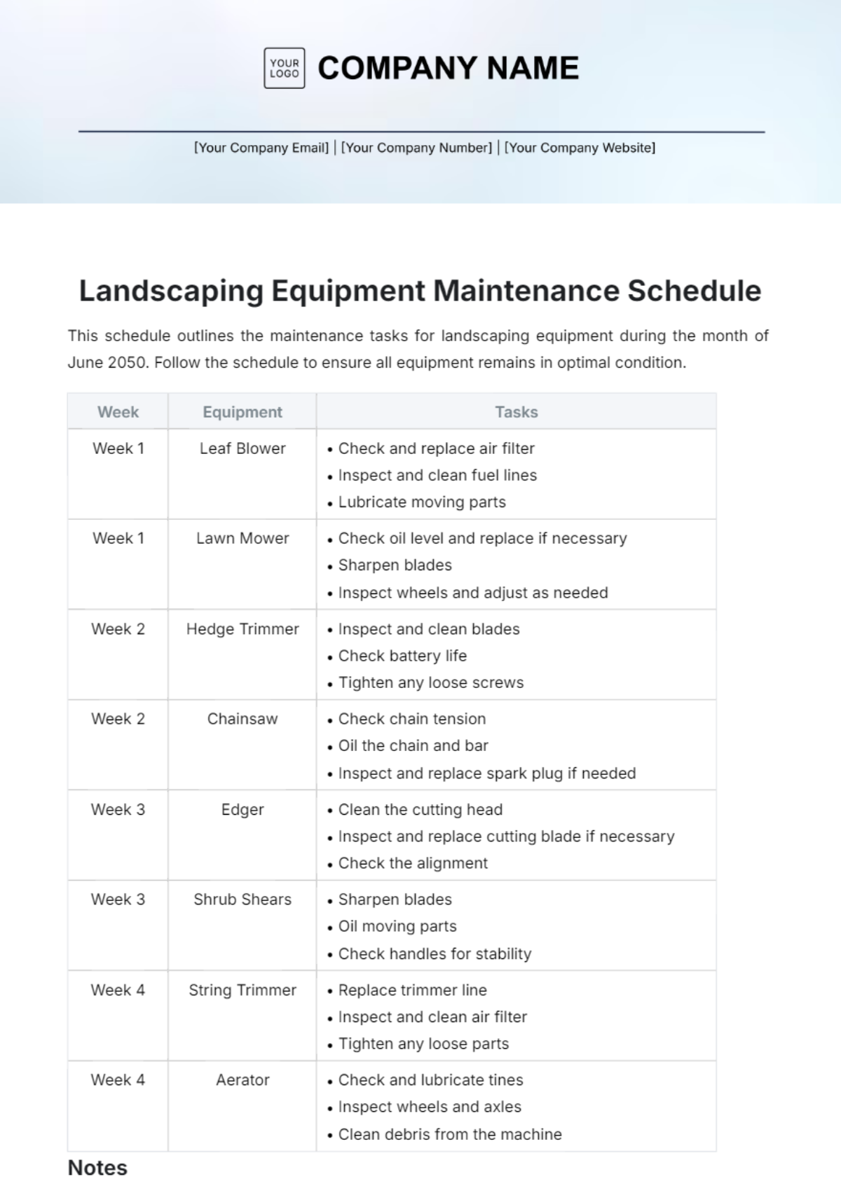 Free Landscaping Equipment Maintenance Schedule Template To Edit Online Free Landscaping Equipment Maintenance Schedule Template To Edit Online