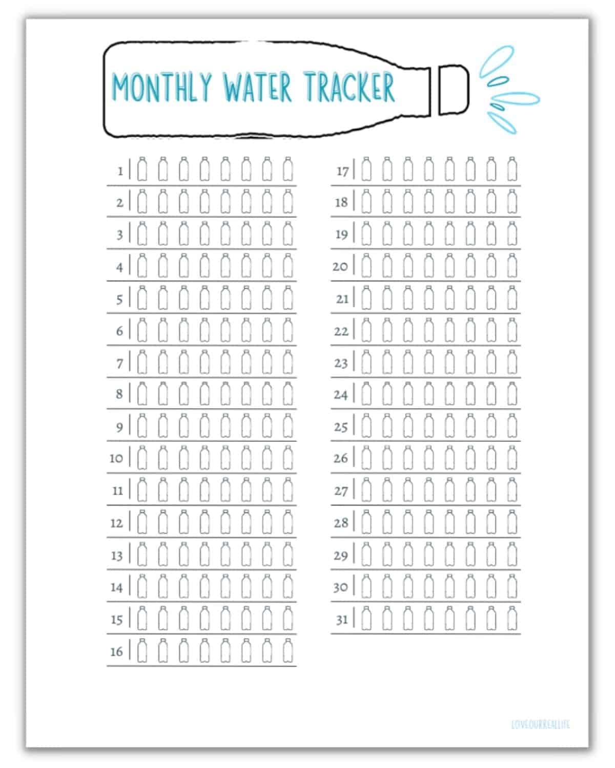 Free Water Tracker Printable Distillata