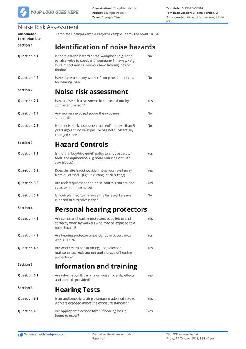 Free Noise Risk Assessment Template Better Than Word Doc And PDF Free Noise Risk Assessment Template Better Than Word Doc And PDF