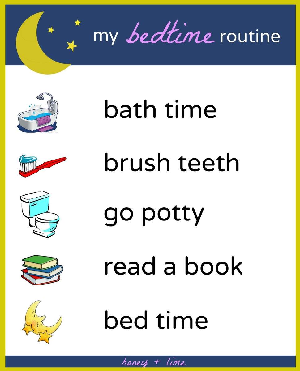 Free Printable Bedtime Routine Chart For Kids Honey Lime