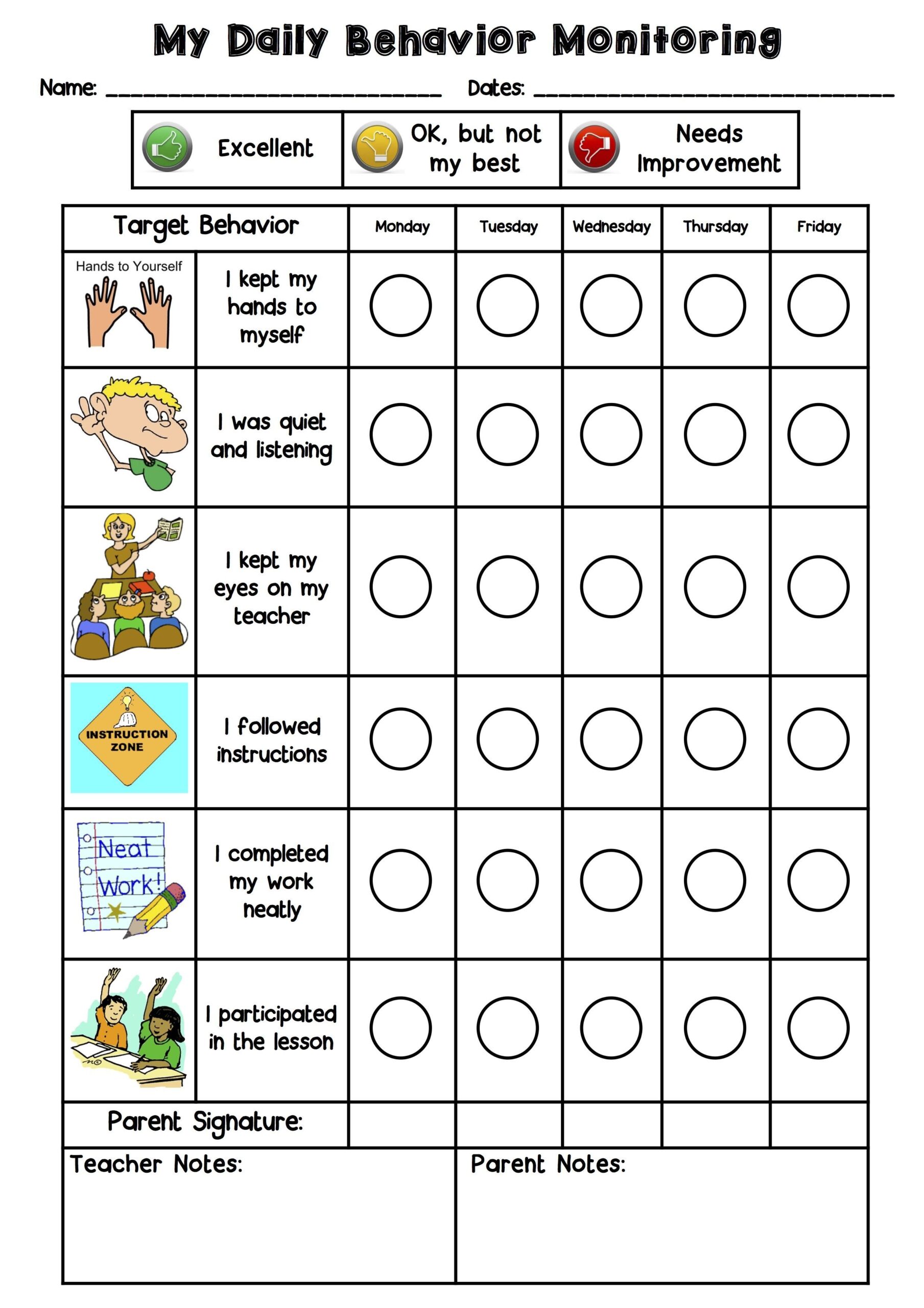 19 Printable Behavior Chart Templates For Kids TemplateLab