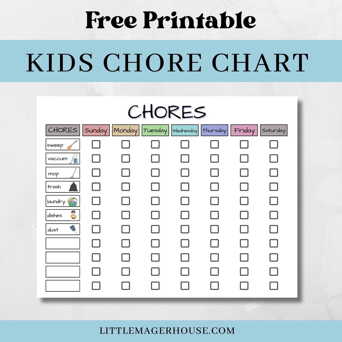 Free Printable Chore Chart For Kids With Pictures Little Mager House Free Printable Chore Chart For Kids With Pictures Little Mager House