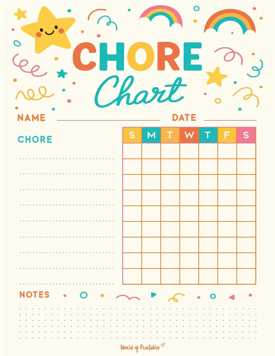 Free Printable Chore Charts For Kids Over 30 Fun Designs World Of Printables