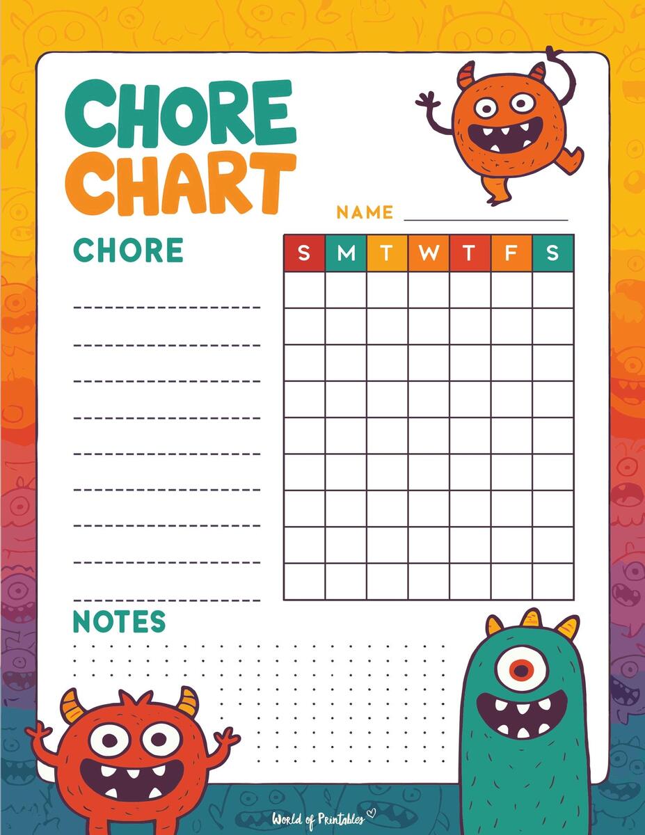 23 FREE Chore Chart Templates For Kids TemplateLab