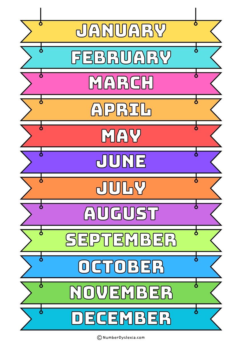 Free Printable Months Of The Year Charts PDF Number Dyslexia