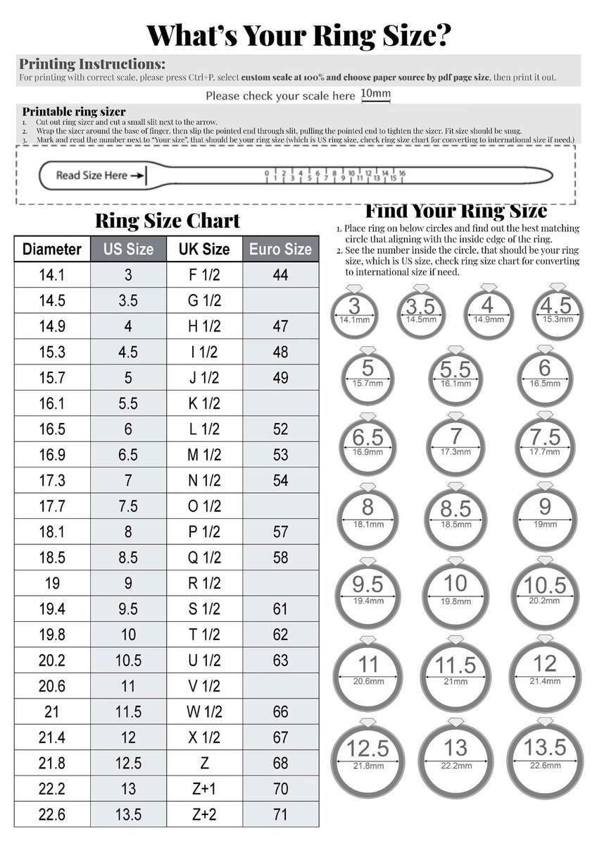 Free Printable Ring Size Chart Ring Sizer Tool Near Me Printable Ring Sizer US UK Euro