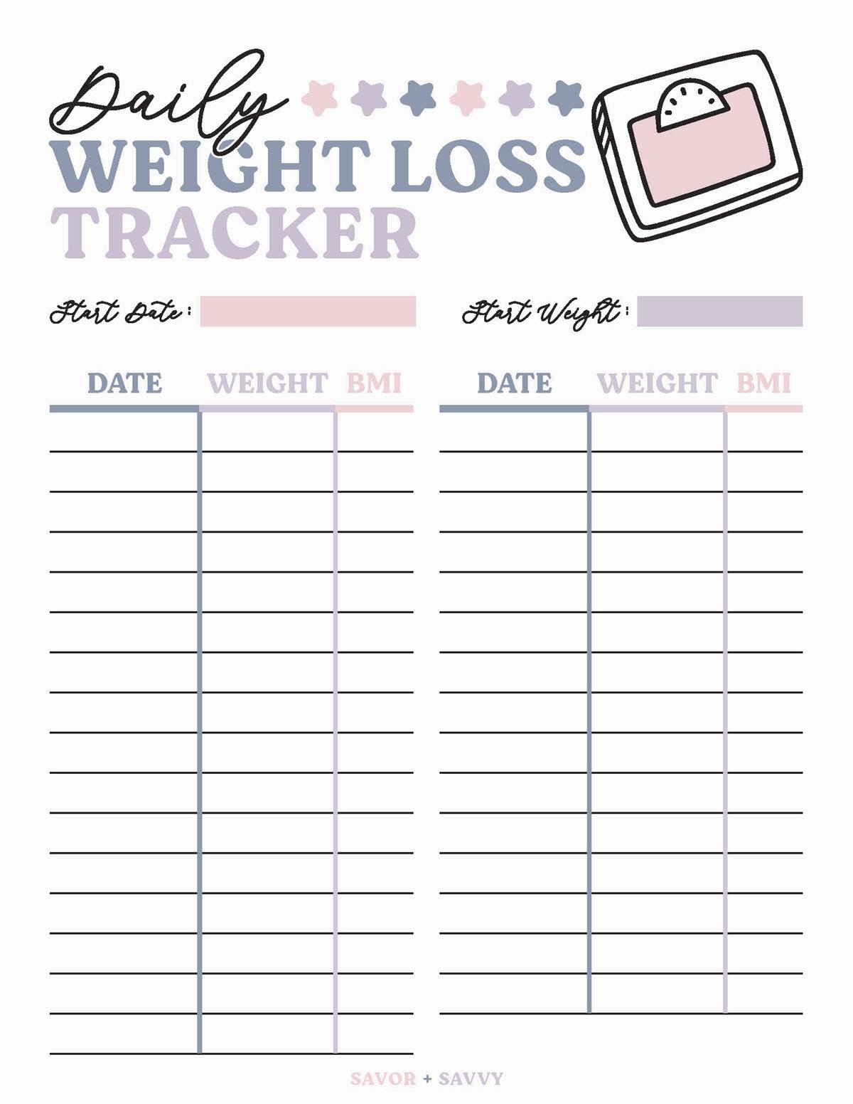 Printable Weight Loss Chart And Journal For Weight Loss Success Oh My Creative