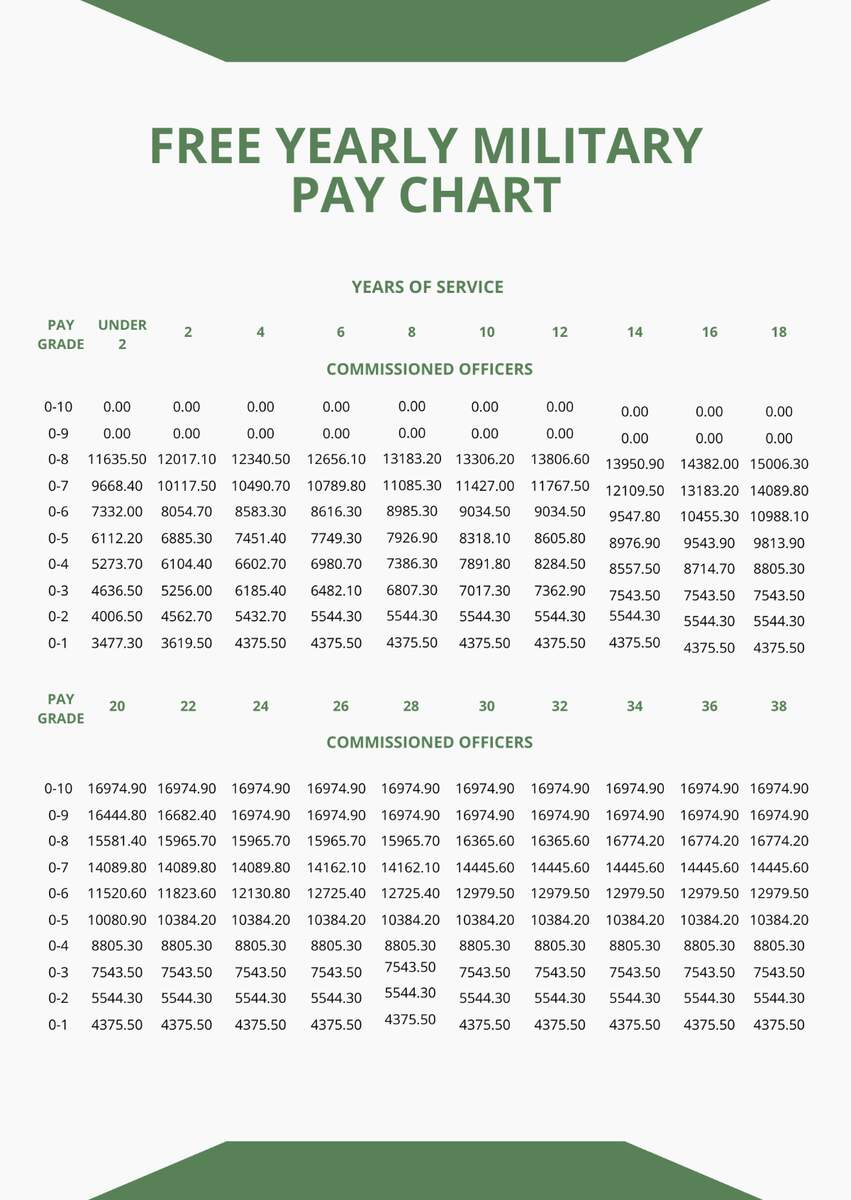 Free Yearly Military Pay Chart Template To Edit Online Military Medical Retirement Pay Chart In PDF Word Download Template