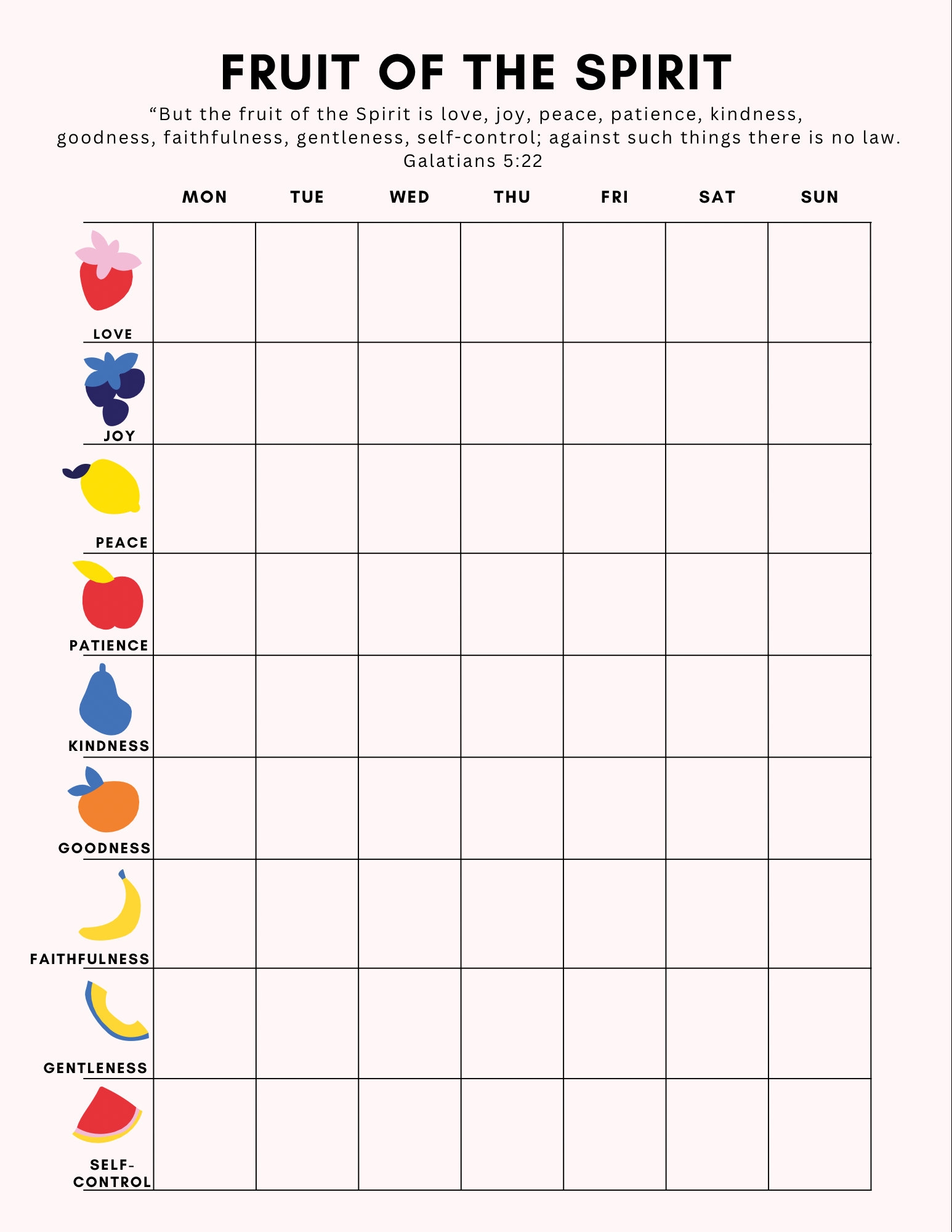 Fruit Of The Spirit Chart Etsy
