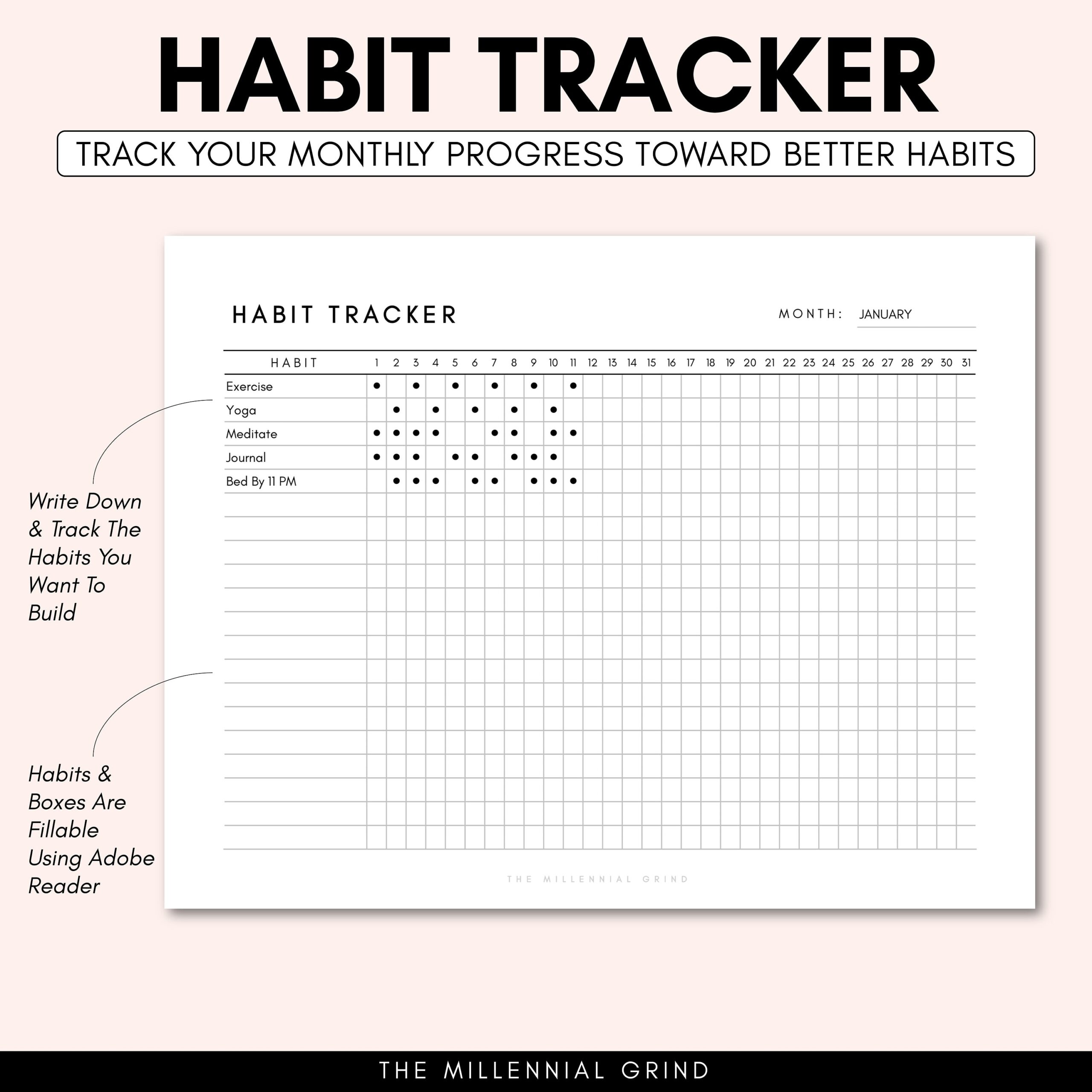 Habit Tracker Printable Planner Template Paper Trail Design