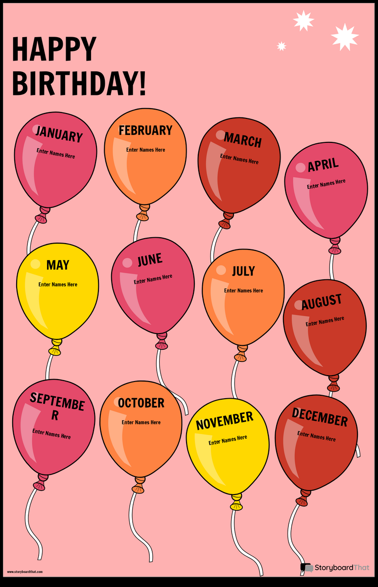 Happy Birthday Classroom Poster With Balloons