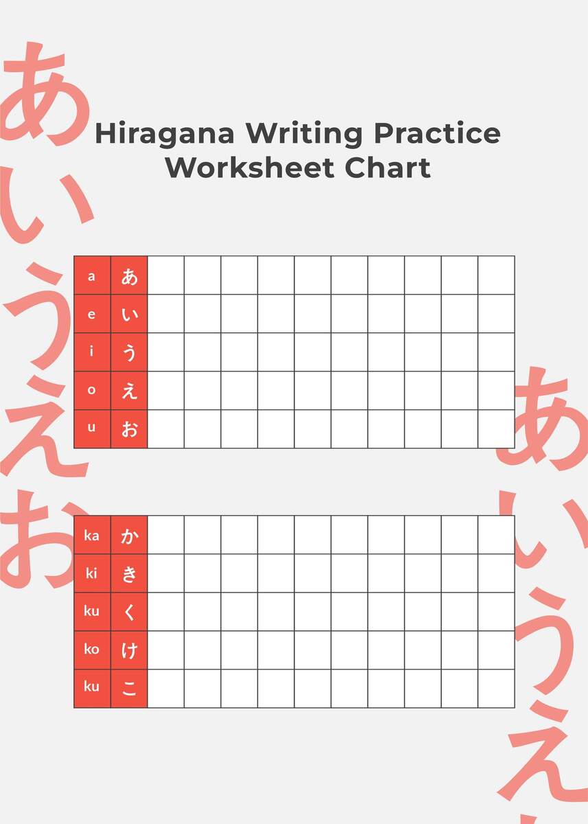 Hiragana Writing Practice Worksheet Chart In Illustrator PDF Download Template Hiragana Writing Practice Worksheet Chart In Illustrator PDF Download Template