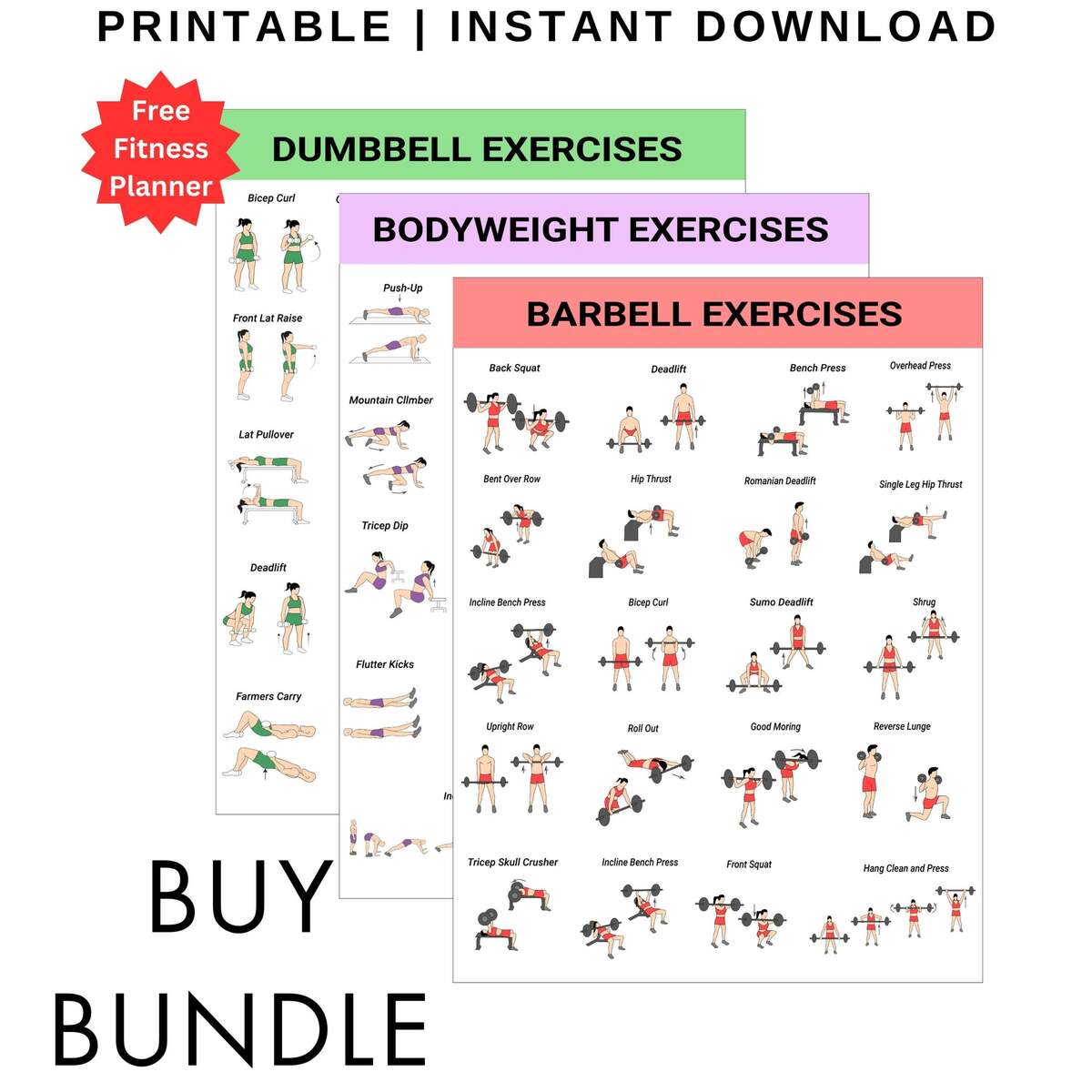 Home Gym Workout Chart Fitness Planner Digital Download Etsy