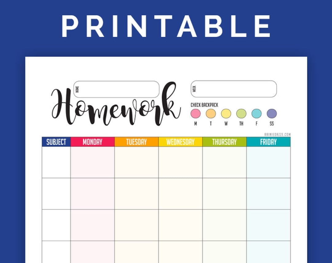 Homework Chart With 8 Rows Printable PDF Portrait Letter Size Etsy