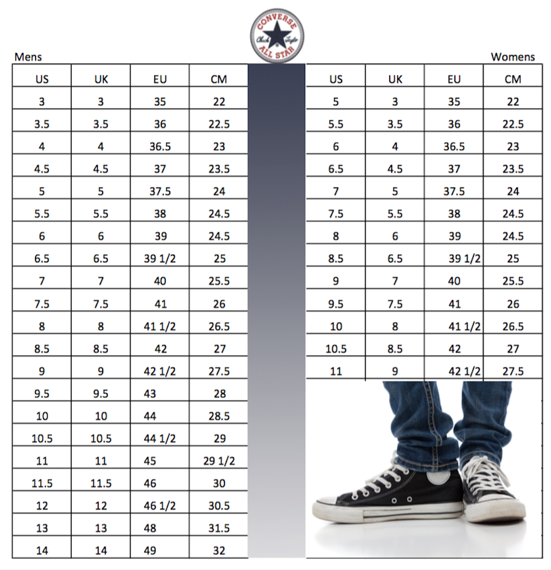 Hot Chuck Taylor Size Chart Store