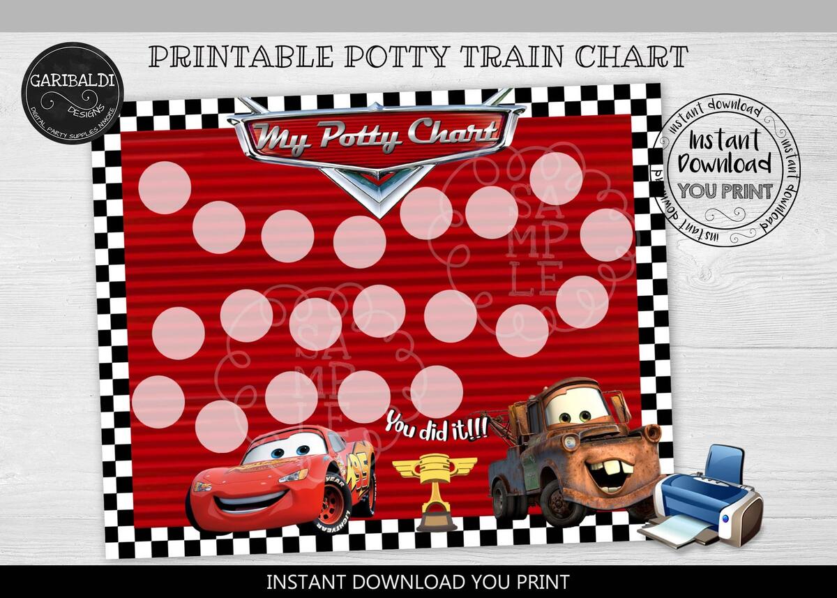 Cars Potty Training Chart PDF Digital Instant Download Lightning Mcqueen Cars Etsy