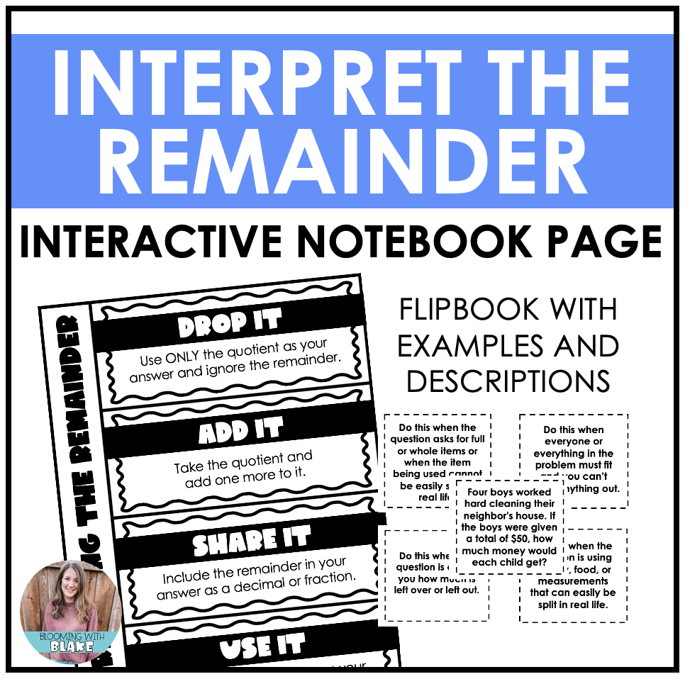 Interpreting Remainders Math Notebook Interactive Chart 4th Grade Made By Teachers Interpreting Remainders Math Notebook Interactive Chart 4th Grade Made By Teachers