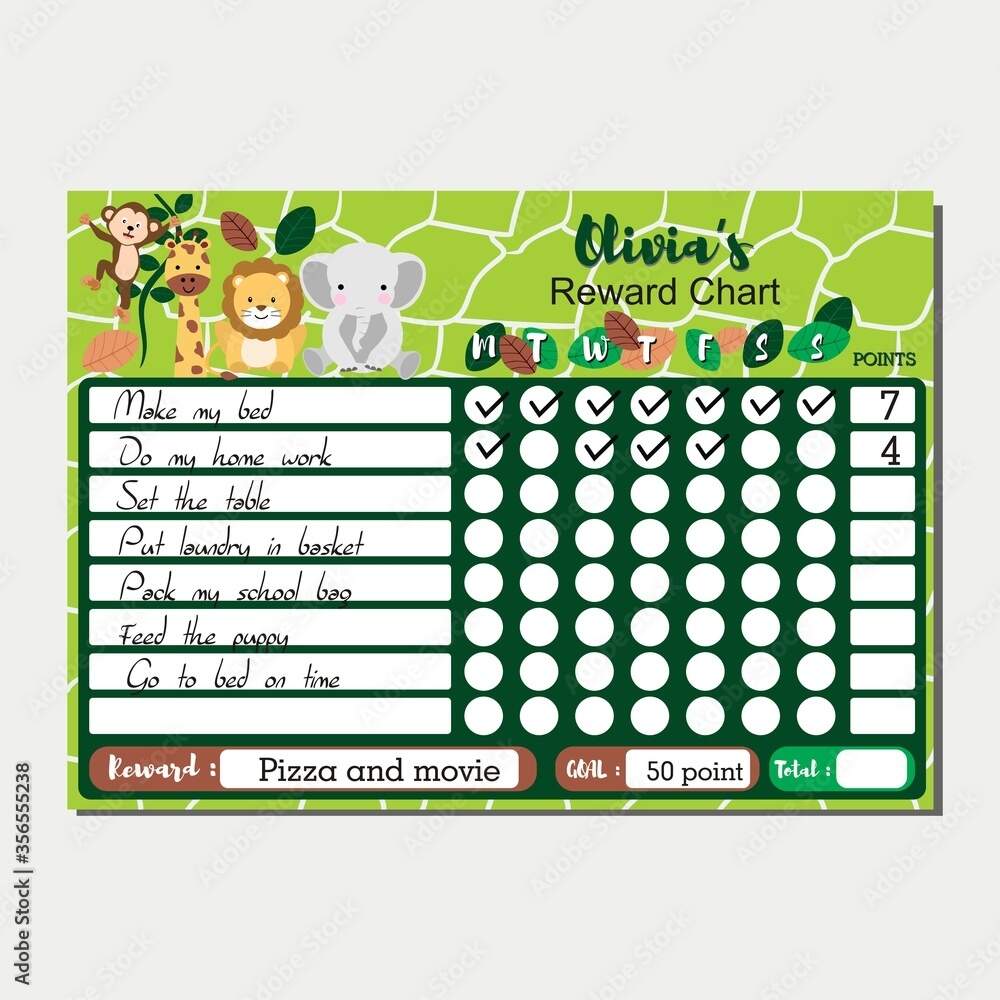 Jungle Reward Chart For Kids Stock Vector Adobe Stock Jungle Reward Chart For Kids Stock Vector Adobe Stock