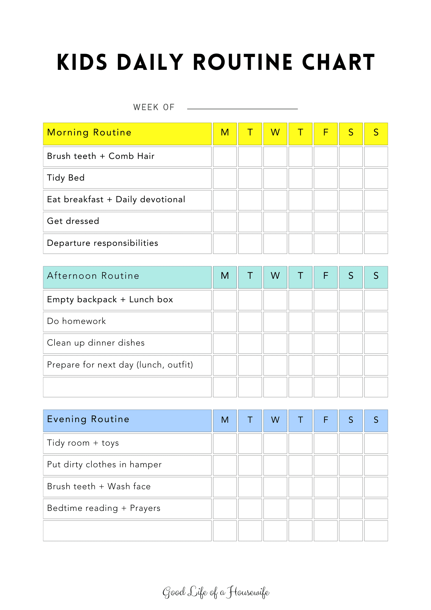Kids Daily Routine Chart Good Life Of A Housewife Free Printable Kid S Daily Routine Chart Template The Incremental Mama