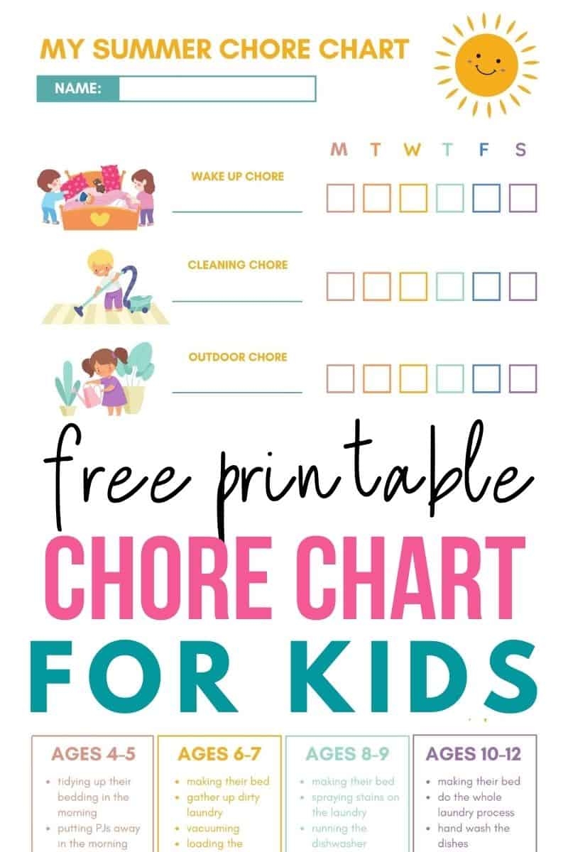 Kids Summer Chore Chart For All Ages Free Printable Printable Summer Chore Checklist Simply Being Mommy