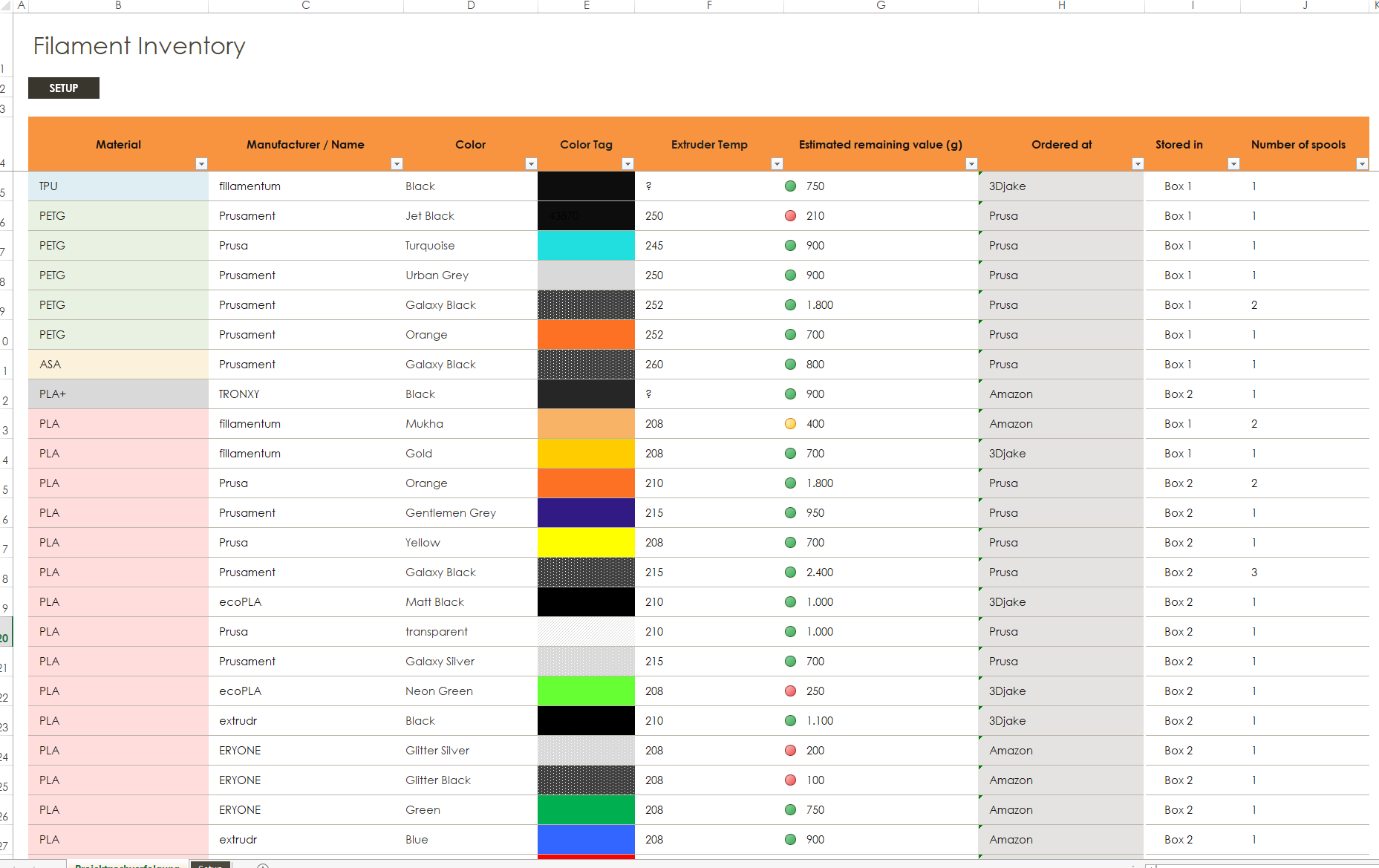 Made A Small Chart To Have An Overview Of My Filament Inventory R Prusa3d