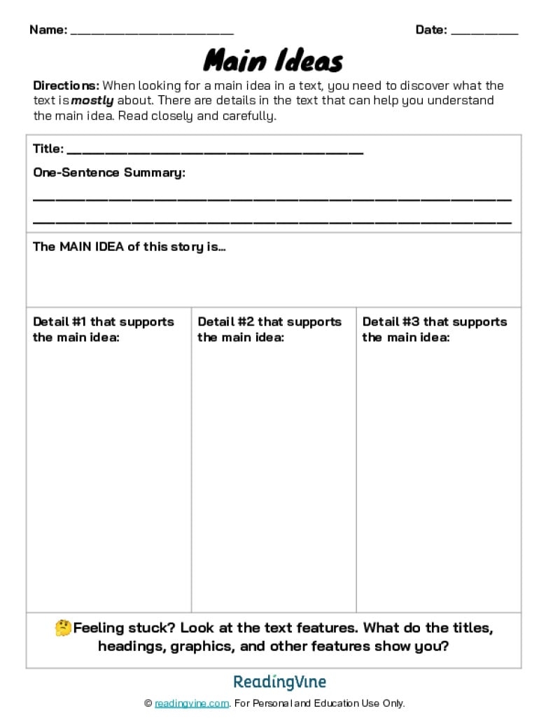 Main Idea Anchor Chart ReadingVine