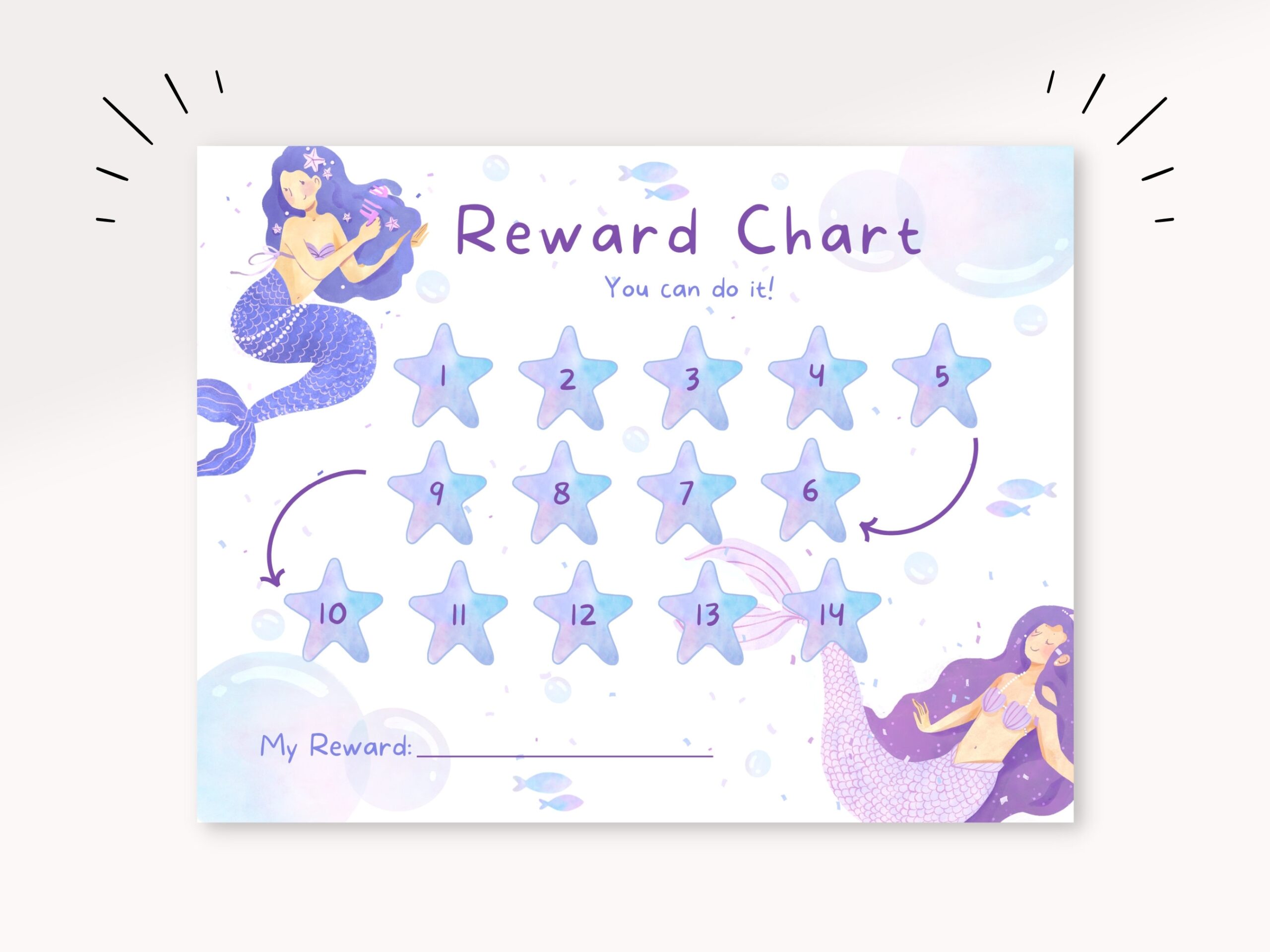 Mermaid Reward Chart For Kids Behavior Chart Printable Chore Chart Toddlers PDF Instant Download Mermaid Toddler Sticker Chart Etsy
