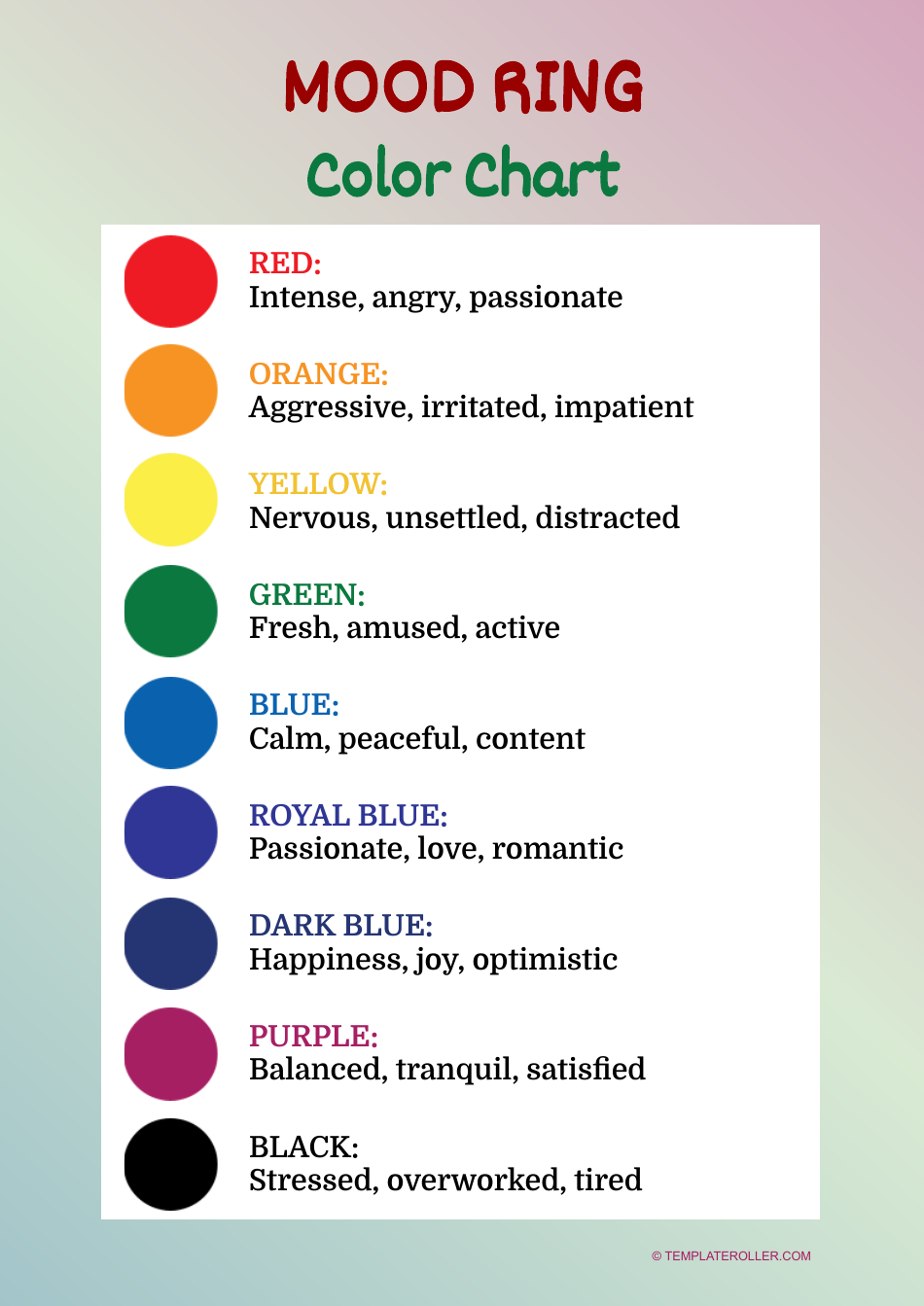 Mood Jewelry Mood Ring Chart Printable Mood Rings Mood Ring Chart Printable Mood Ring Chart Accurate
