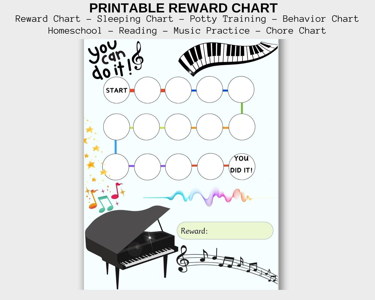 Music Practice Reward Chart For Kids Printable Piano Instrument Tracker Digital Download A4 Letter Etsy