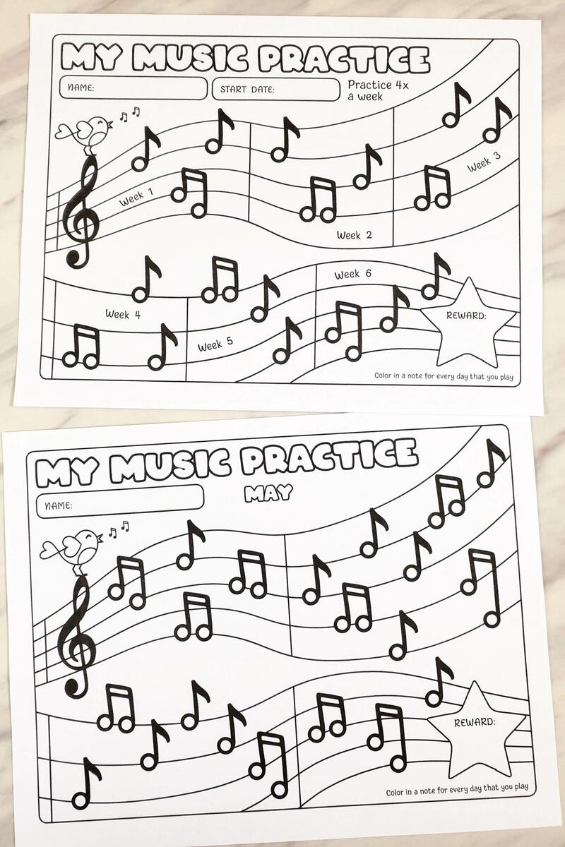 Printable Music Practice Chart Practice Tracker For Music Student Music Lesson Organization Music Progress Tracker For Musician Printable Etsy