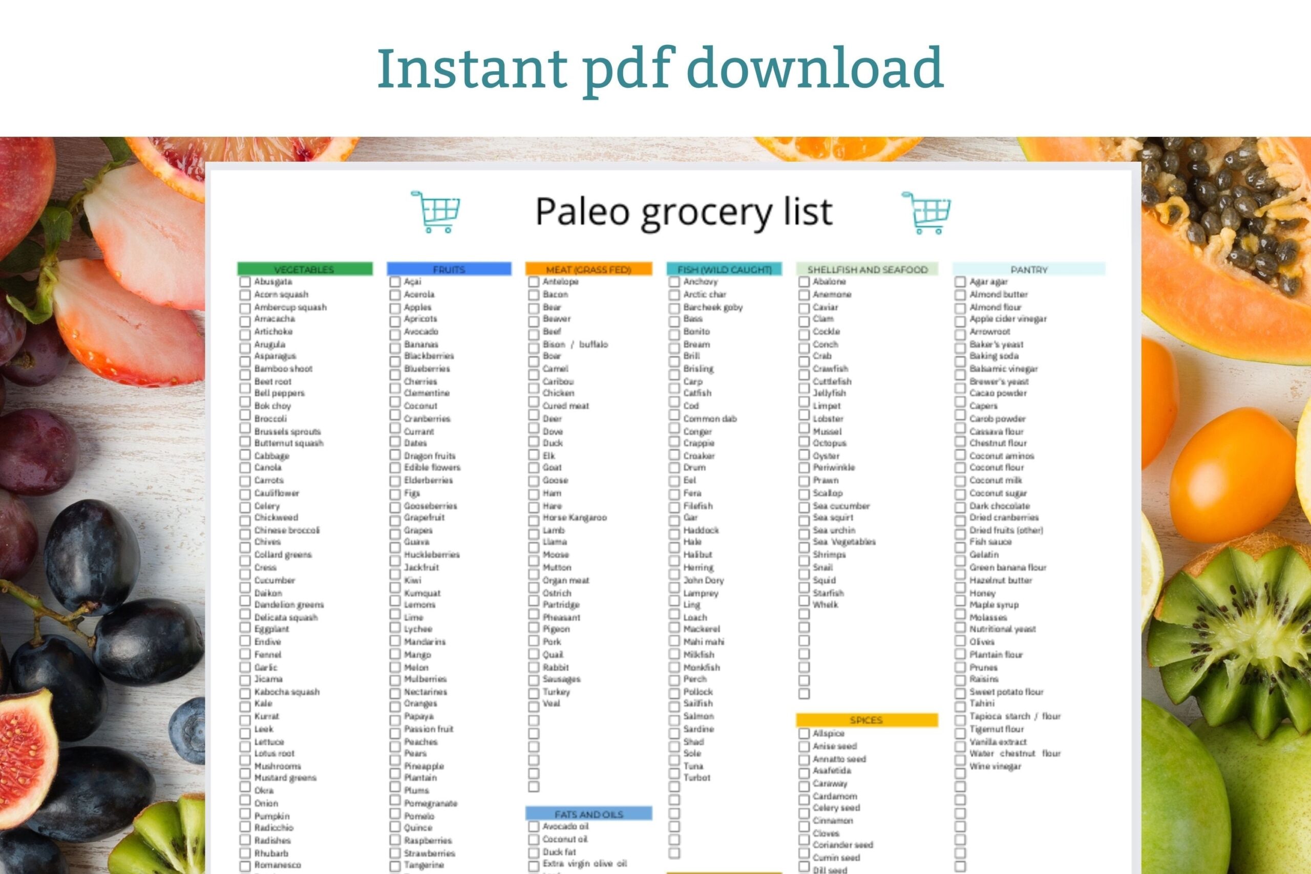 Paleo Diet Grocery Checklist Printable Food List PDF Download Etsy Finland