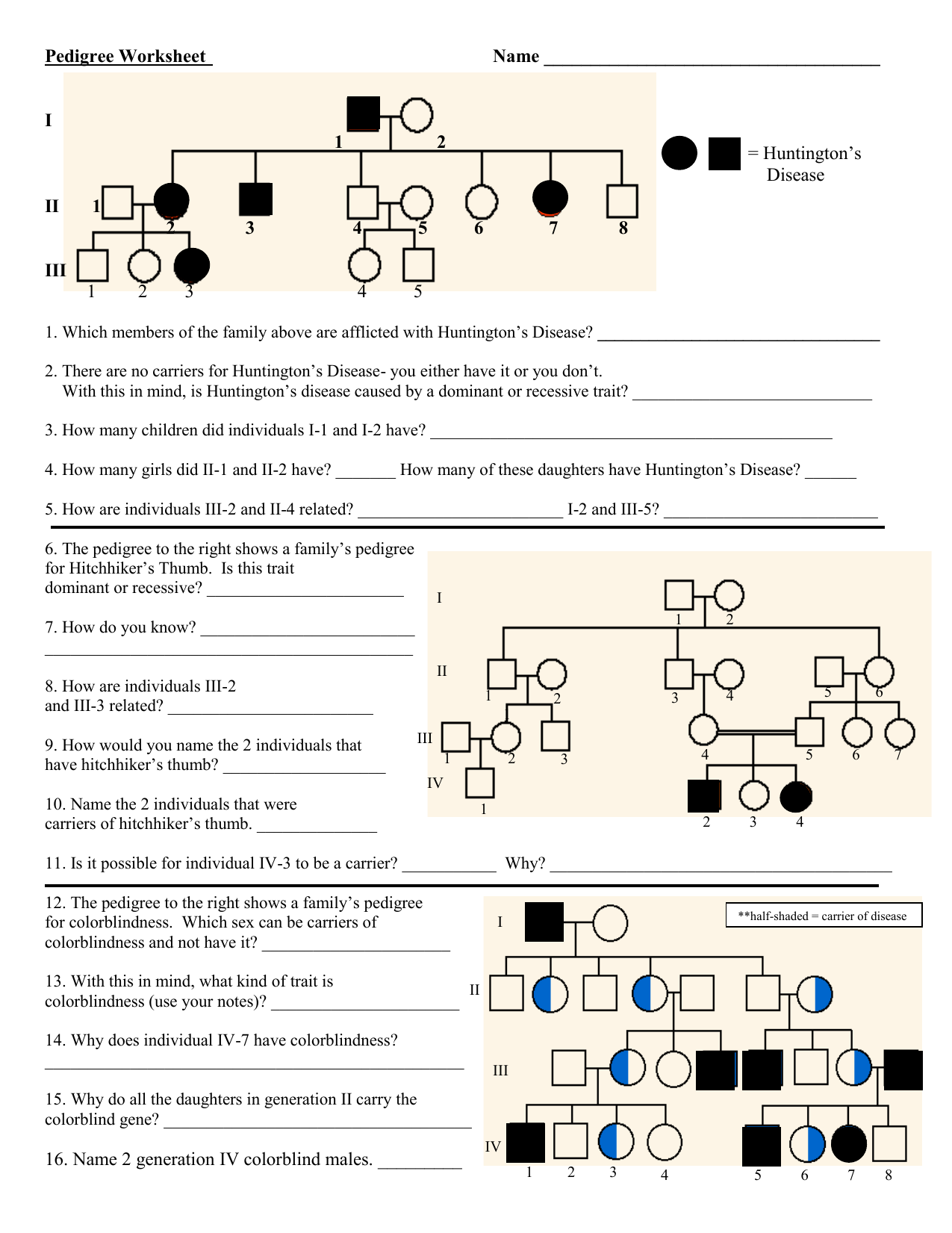 Pedigree Worksheet Genetics Practice Problems