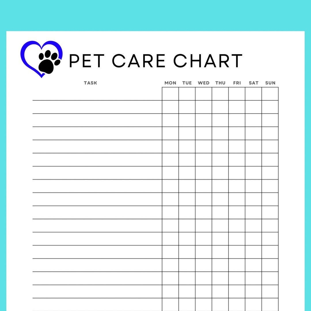 Pet Care Chart Download Pet Health Record Pet Sitter Notes Pet Care Record Dog Health Care Daily Pet Tasks Daily Pet Care Pet Feeding Etsy