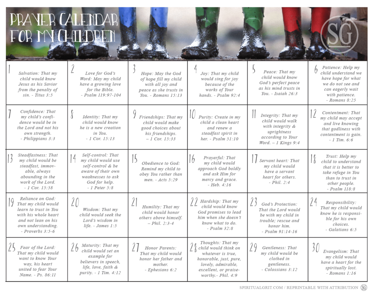 Praying For Your Children Prayer Calendar
