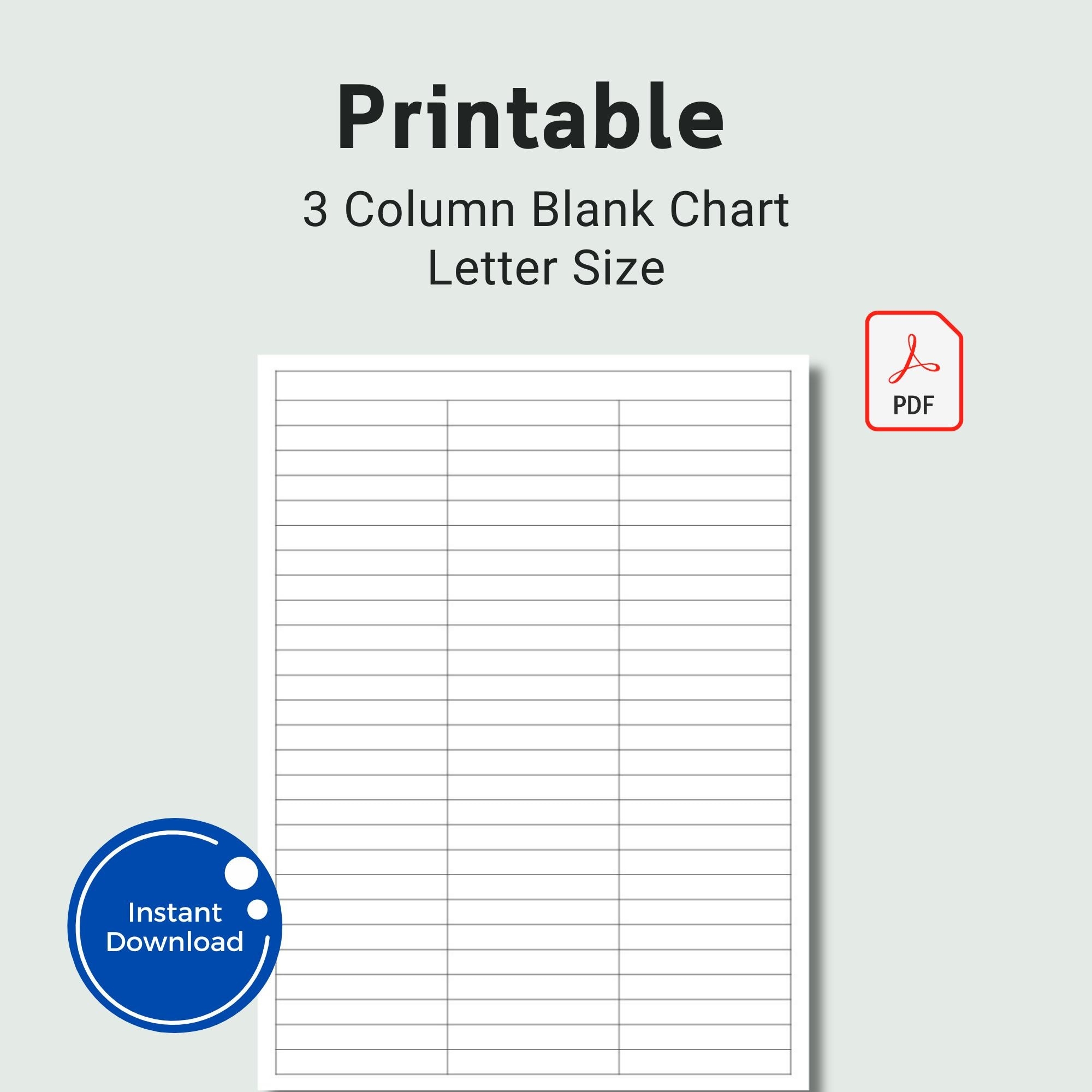 Printable 3 Column Blank Chart Text Input PDF Template US Letter Etsy