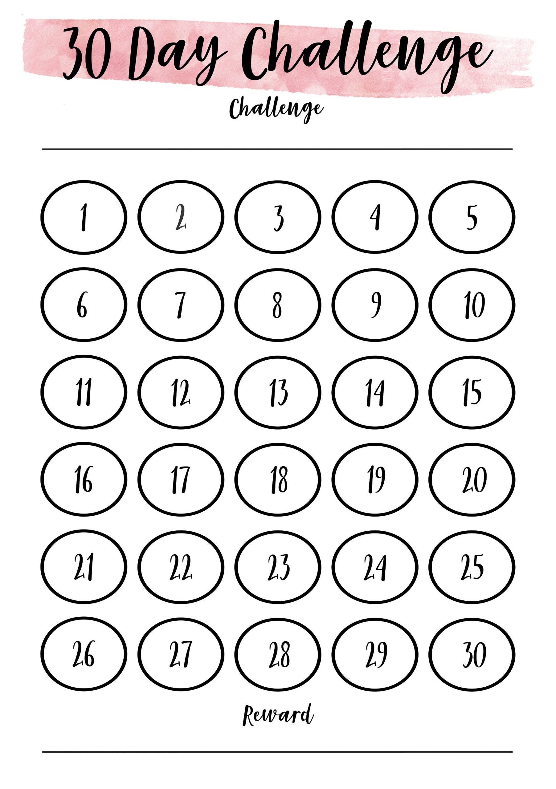 Free 30 Day Challenge Calendar