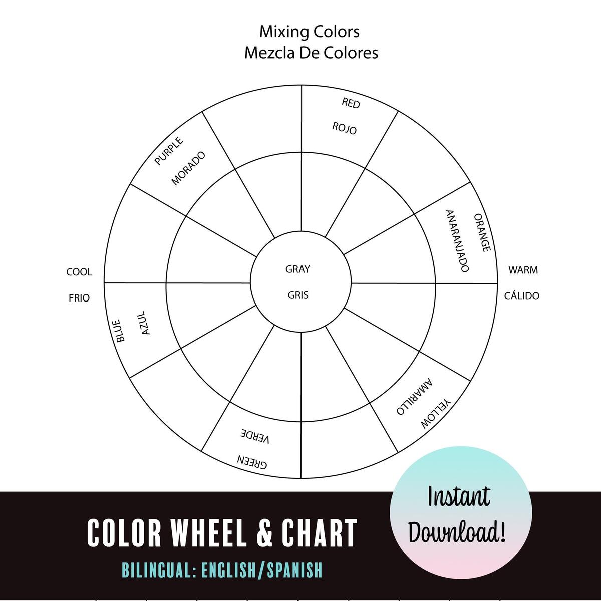 A3 Printable Colour Wheel Template American Basic Primary Secondary Colours Fun Student Lesson Activity Worksheet Painting Class Etsy