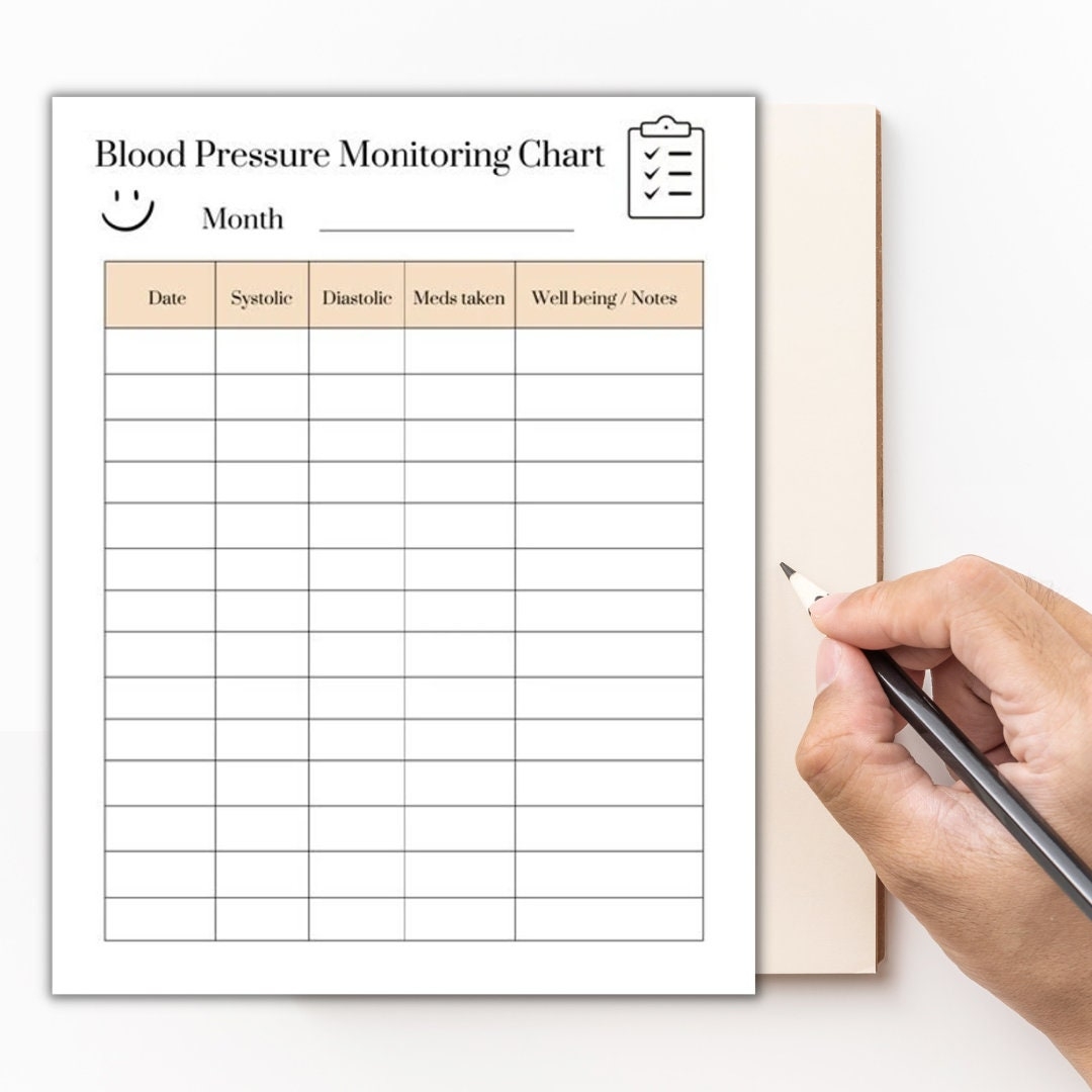 Printable Blood Pressure Monitoring Chart Digital Download Etsy