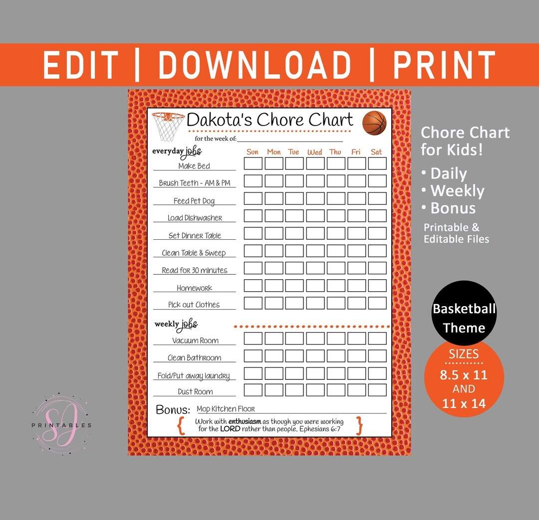 Printable Chore Chart Basketball Daily Weekly Bonus Job Chart Kid Chores Tasks Responsibilities Checklist Editable Basketball Chart Etsy Printable Chore Chart Basketball Daily Weekly Bonus Job Chart Kid Chores Tasks Responsibilities Checklist Editable Basketball Chart Etsy