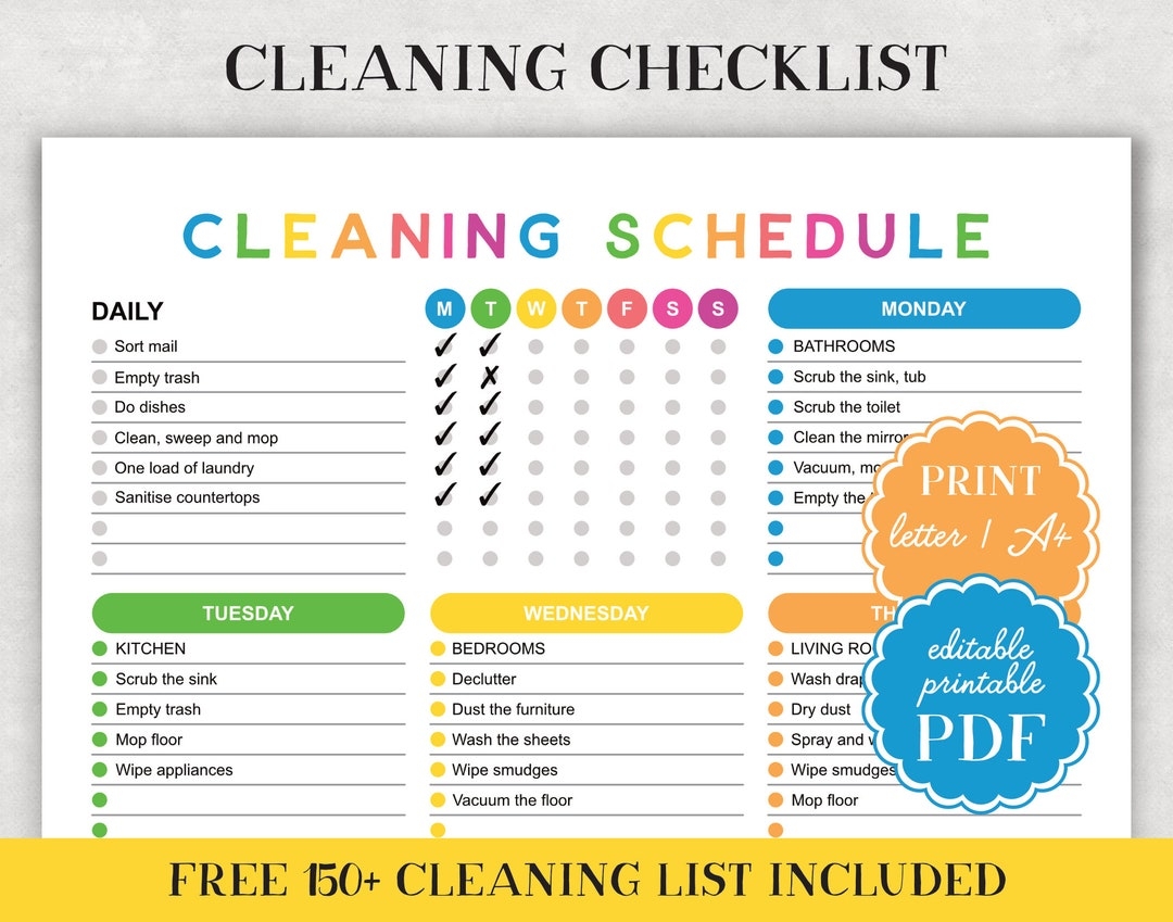 Printable Cleaning Schedule Checklist Editable Daily Weekly Monthly Planner PDF Family Chore Chart Template Etsy Printable Cleaning Schedule Checklist Editable Daily Weekly Monthly Planner PDF Family Chore Chart Template Etsy