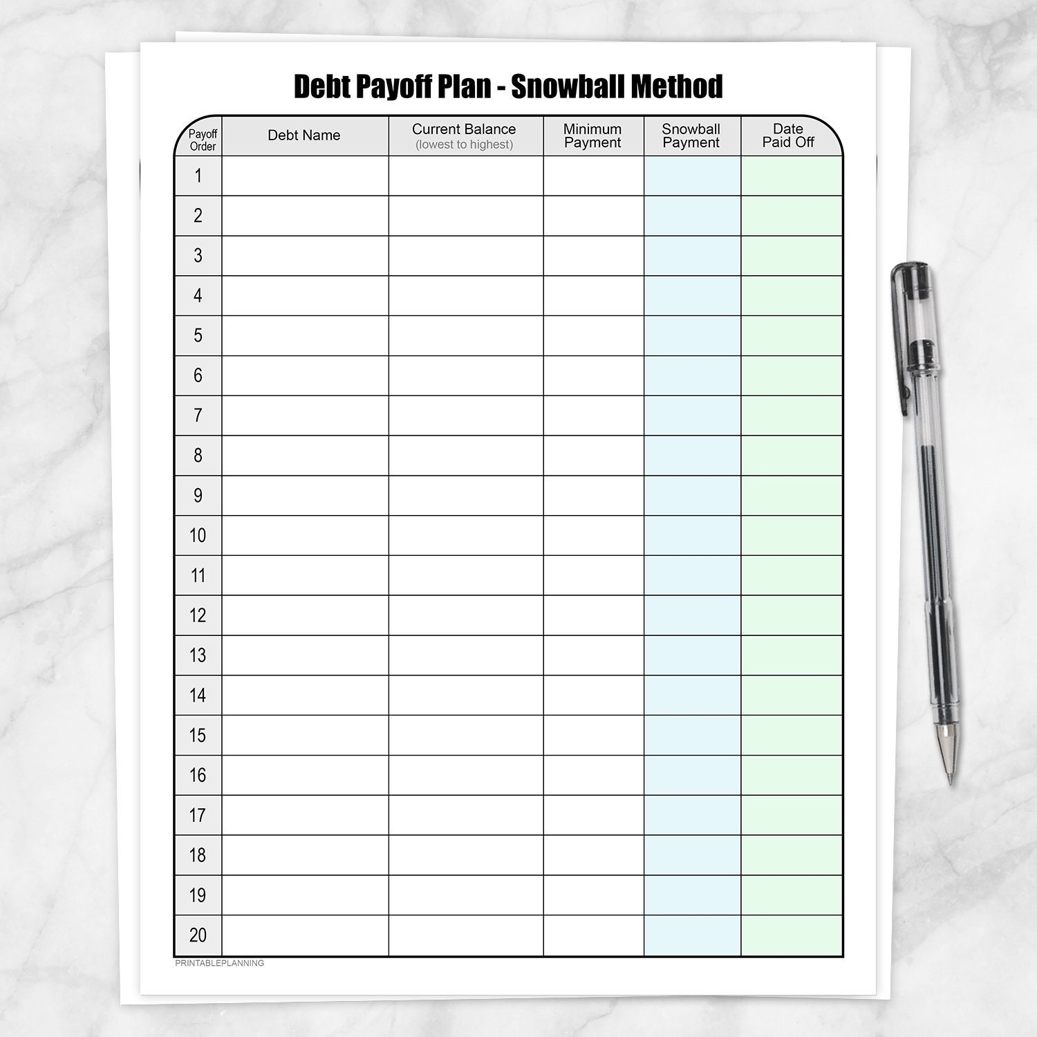 Printable Debt Payoff Plan Debt Snowball Method Printable Debt Snowball Chart Debt Snowball Payoff Plan Instant Download Etsy
