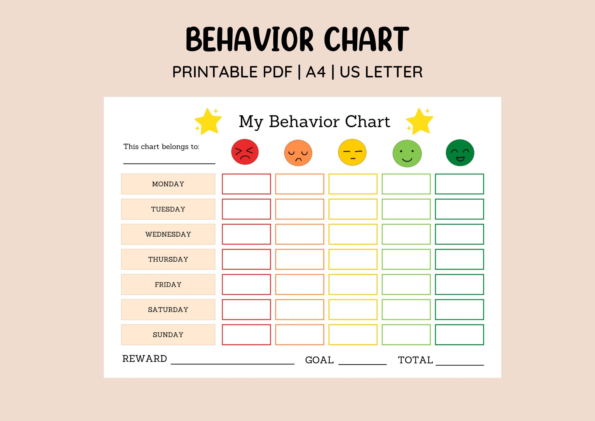 Reward Chart For Kids Printable Editable In Canva Sticker Chart Chore Chart For Teens Toddler Preschool Behavior Chart Digital Template Etsy
