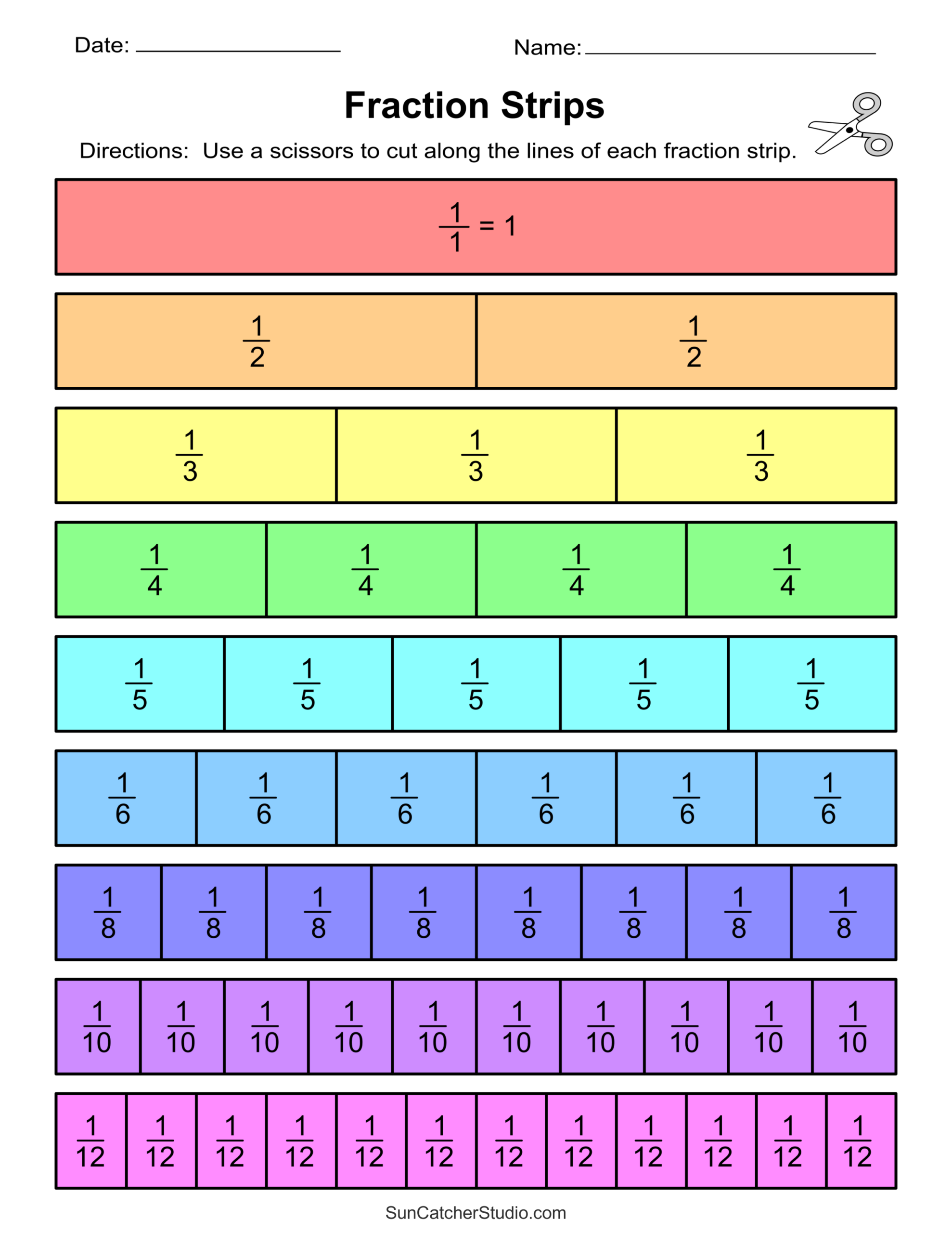 Printable Fraction Strips