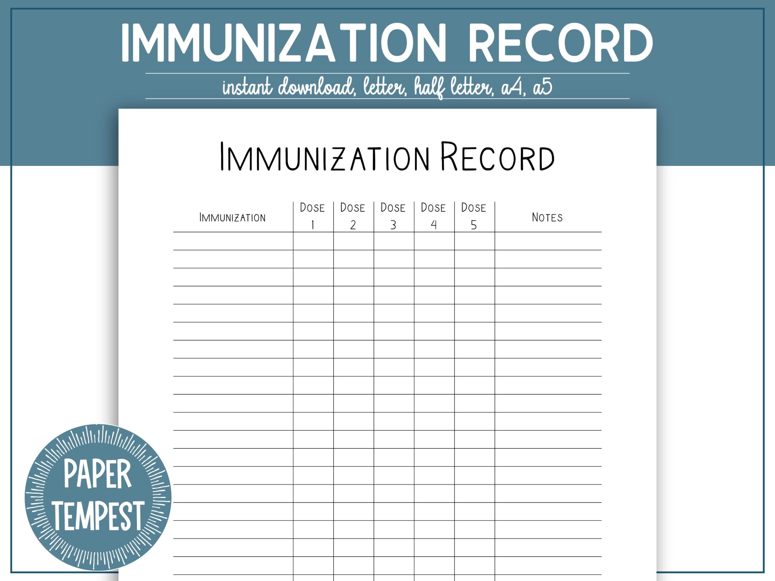 Child Immunization Record 8 5 X 11 Instant Download Printable Etsy