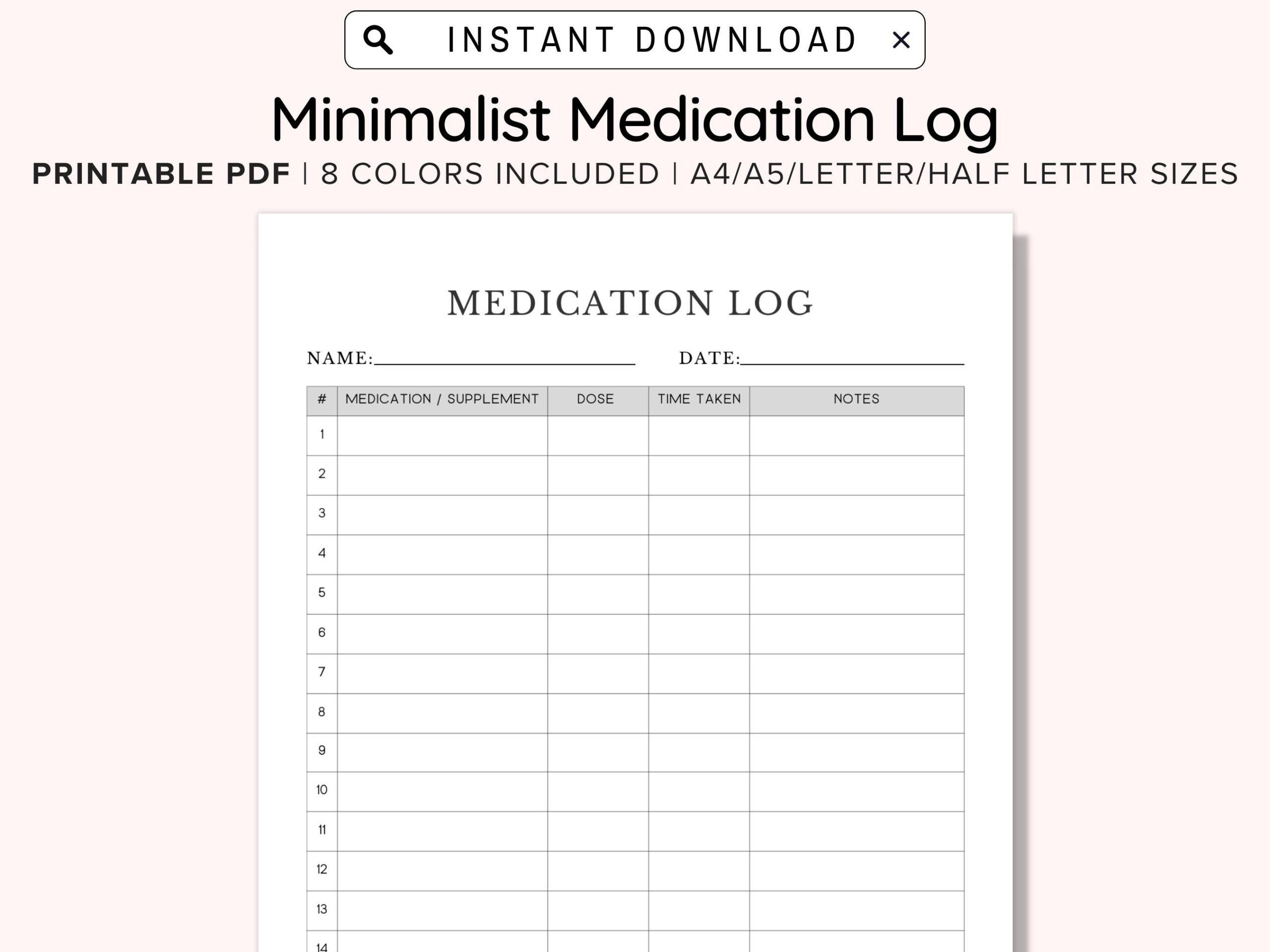 Printable Medication Log Ready To Print Medication Log Chart Post Surgery Medication Chart Simple Medication Tracker A4 A5 Letter Half Etsy Australia
