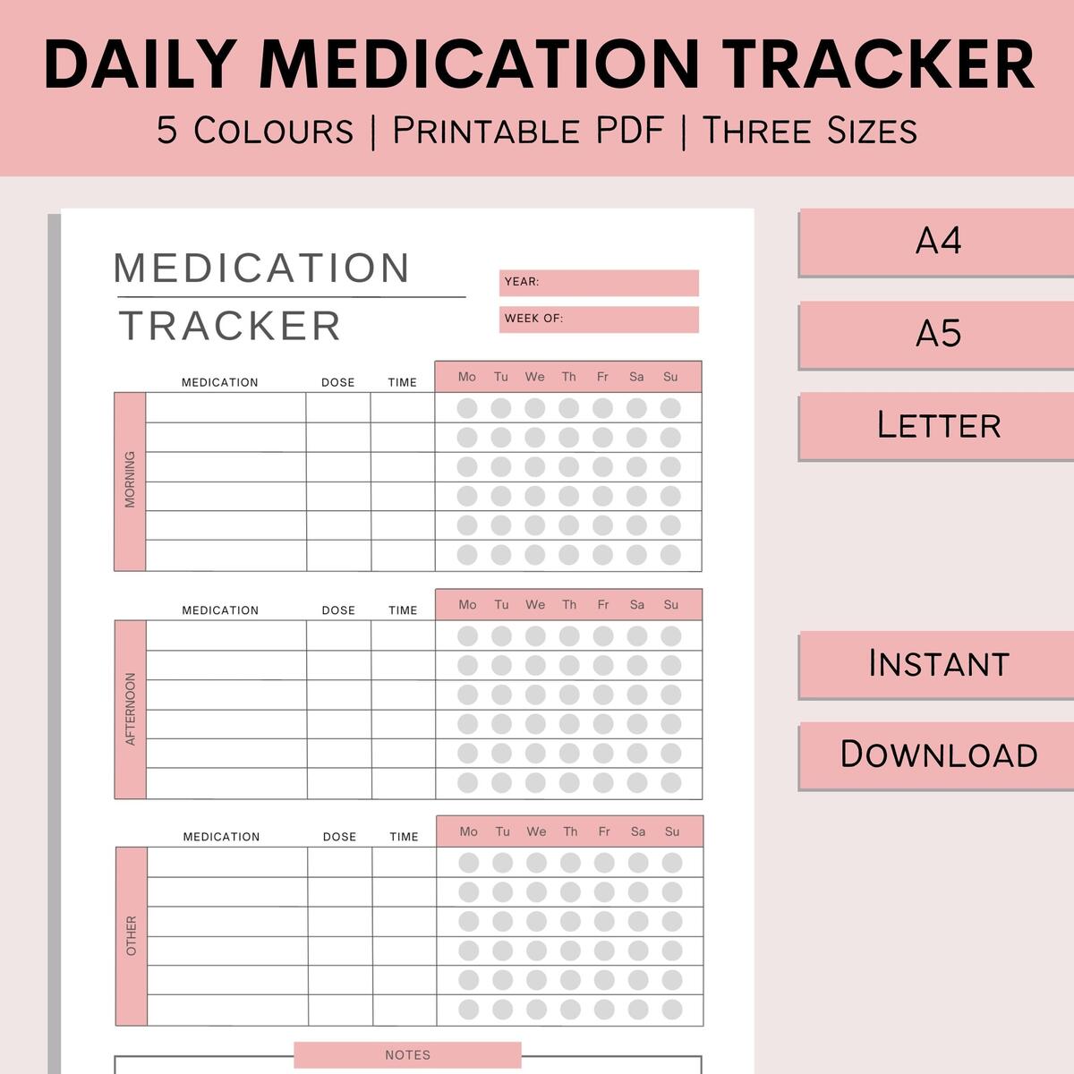 Printable Medication Tracker Daily Medication Log Medical Template List Prescription Tracker Medicine Chart PDF A4 A5 Letter Etsy