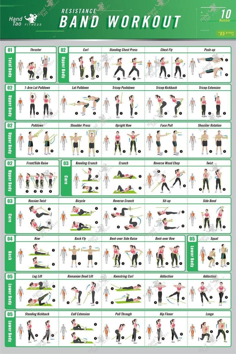 Printable Resistance Band Drills Workout Chart Pdf Printable Resistance Band Exercises Gold 039 S
