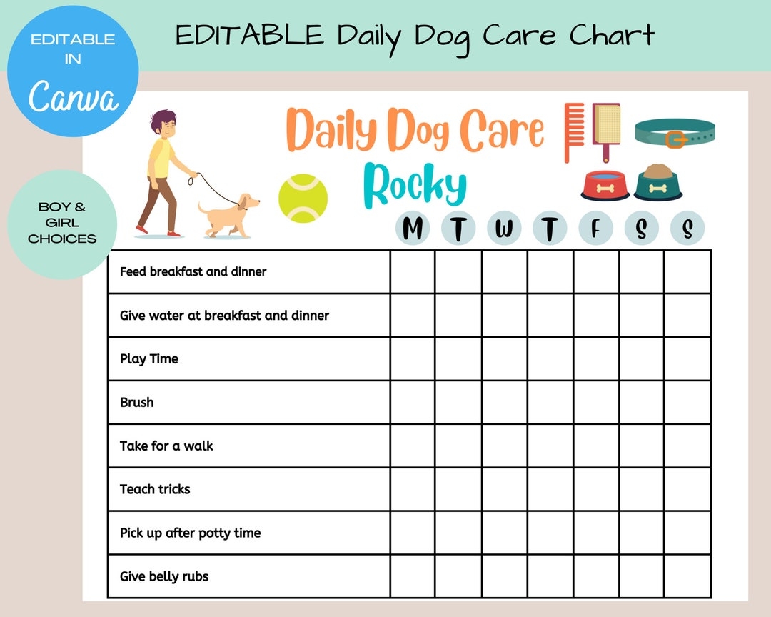 Printable Pet Daily Pet Care Pet Care Chore Chart Pet Chart Pet Chore Chart Daily Dog