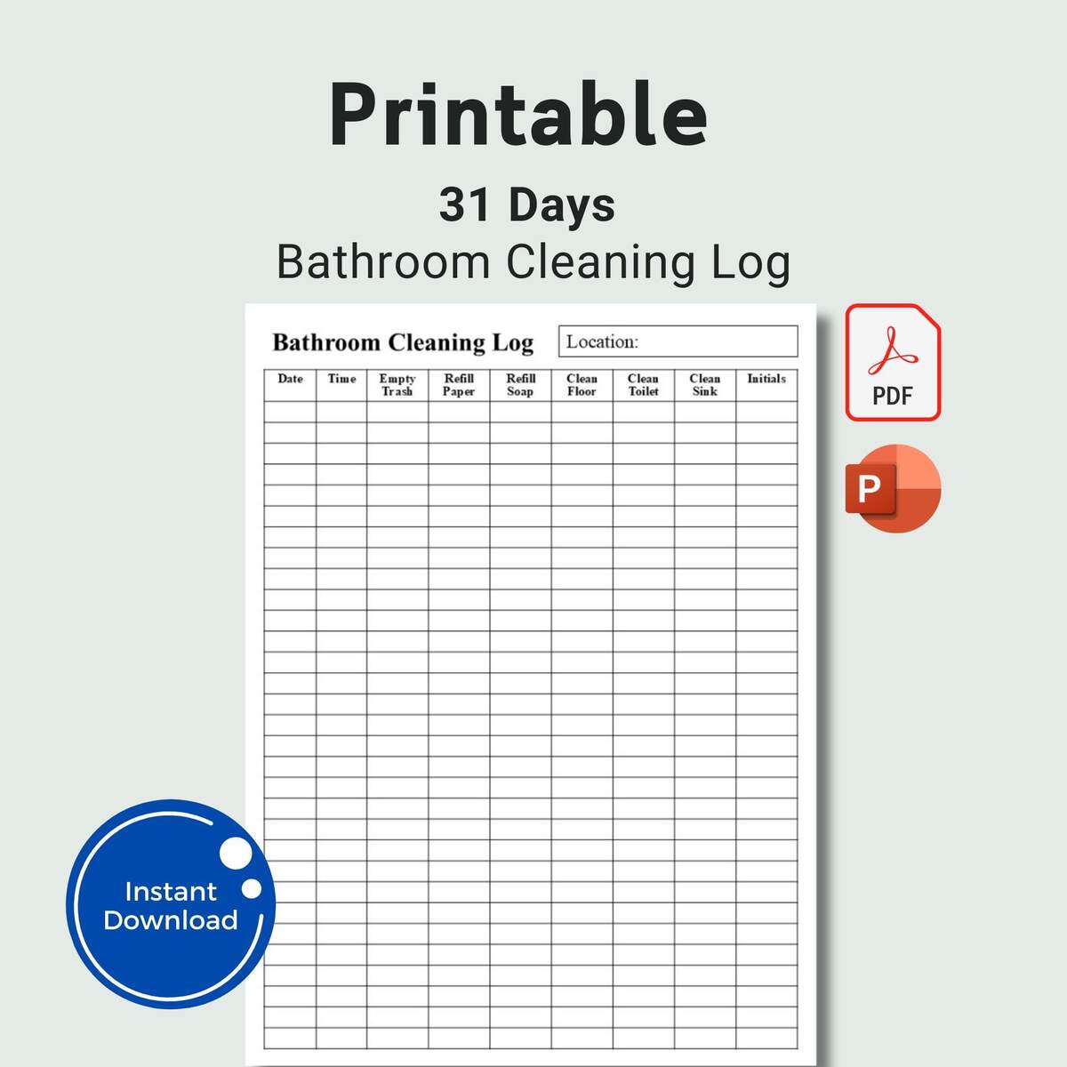 Printable Restroom Cleaning Log 31 Day Bathroom Checklist PDF Etsy Printable Restroom Cleaning Log 31 Day Bathroom Checklist PDF Etsy