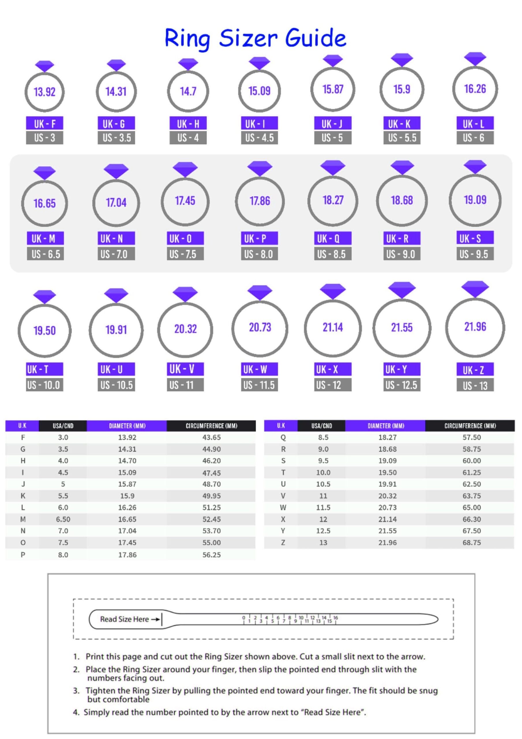 Printable Ring Size Chart US UK Sizes Instant Download Etsy Sweden Printable Ring Size Chart US UK Sizes Instant Download Etsy Sweden
